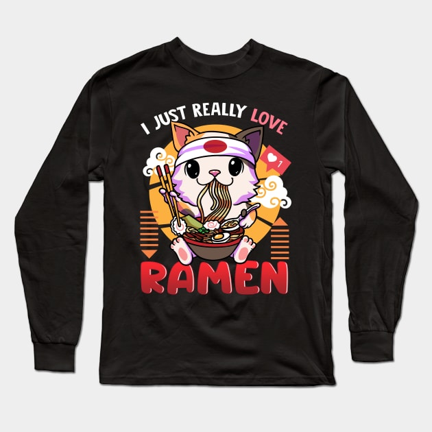 Ramen and cats anime gifts Japanese stuff Long Sleeve T-Shirt by aneisha